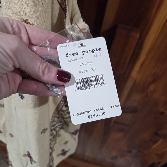 Free People Never Been Cream Backless Mini Dress with Colorful Embroidery - Picture 4 of 4